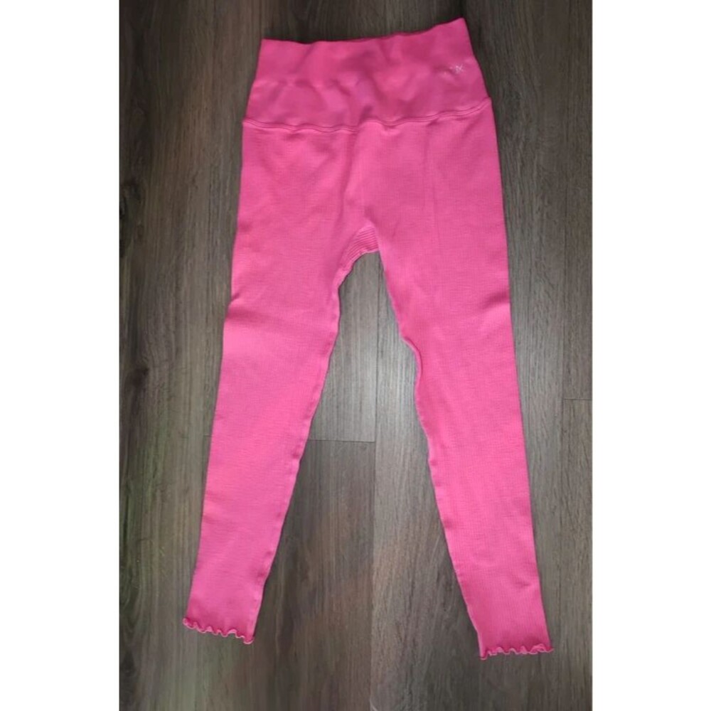 NUX Women's Pink high waisted Ribbed Ankle Leggings Size S yoga
